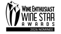 Black and white graphic for the Wine Enthusiast Wine Star Awards 2026 Nominee, featuring a stylized trophy icon and bold text on a white background.