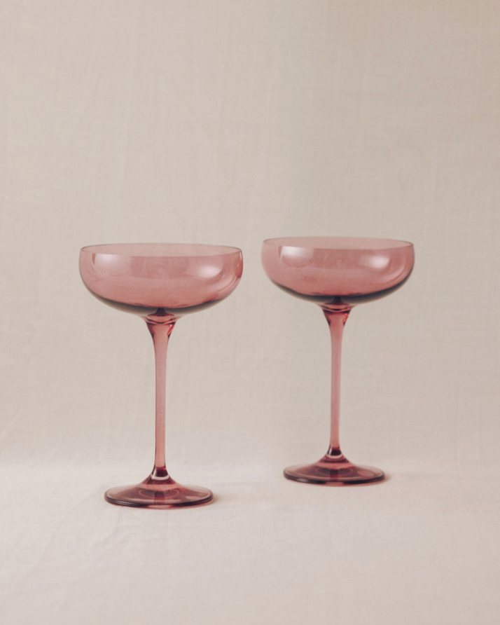 French Bloom x Estelle colored glass coupes, Pink October gift set