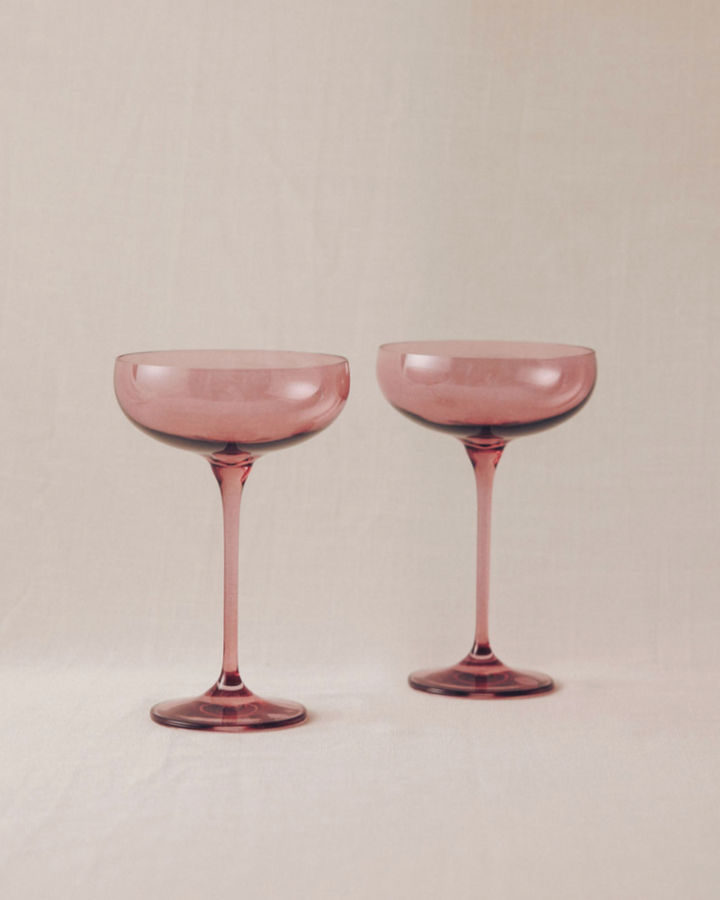 French Bloom x Estelle colored glass coupes, Pink October gift set